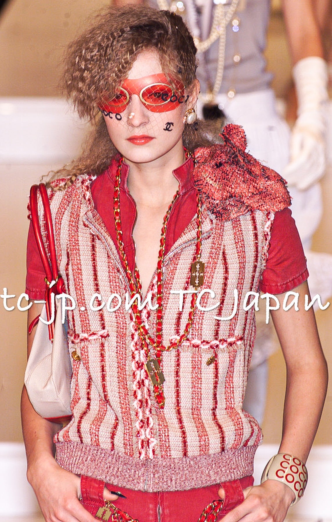 CHANEL 01S Beige Navy Linen Tweed Sequin trim Vest Tops 38 シャネル ベージュ ネイビー リネン ツイード スパンコール トリム ベスト ジレ トップス 即発