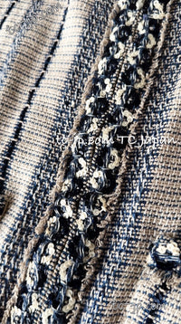 CHANEL 01S Beige Navy Linen Tweed Sequin trim Vest Tops 38 シャネル ベージュ ネイビー リネン ツイード スパンコール トリム ベスト ジレ トップス 即発
