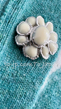 CHANEL 15C Green Turquoise Flower Cashmere Knit Cardigan 36 シャネル グリーン ターコイズ フラワー柄 カシミア ニット カーディガン 即発