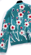 CHANEL 15C Green Turquoise Flower Cashmere Knit Cardigan 36 シャネル グリーン ターコイズ フラワー柄 カシミア ニット カーディガン 即発