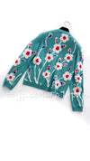 CHANEL 15C Green Turquoise Flower Cashmere Knit Cardigan 36 シャネル グリーン ターコイズ フラワー柄 カシミア ニット カーディガン 即発