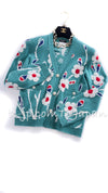 CHANEL 15C Green Turquoise Flower Cashmere Knit Cardigan 36 シャネル グリーン ターコイズ フラワー柄 カシミア ニット カーディガン 即発