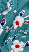 CHANEL 15C Green Turquoise Flower Cashmere Knit Cardigan 36 シャネル グリーン ターコイズ フラワー柄 カシミア ニット カーディガン 即発