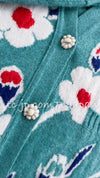CHANEL 15C Green Turquoise Flower Cashmere Knit Cardigan 36 シャネル グリーン ターコイズ フラワー柄 カシミア ニット カーディガン 即発