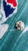 CHANEL 15C Green Turquoise Flower Cashmere Knit Cardigan 36 シャネル グリーン ターコイズ フラワー柄 カシミア ニット カーディガン 即発