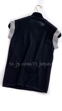 CHANEL 07S Black White Cashmere Silk Celebrity Bow Knit Tops 34 36 シャネル ブラック カシミア シルク セレブのリボン ニット トップス 即発