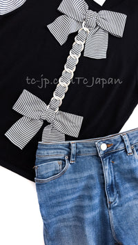 CHANEL 07S Black White Cashmere Silk Celebrity Bow Knit Tops 34 36 シャネル ブラック カシミア シルク セレブのリボン ニット トップス 即発