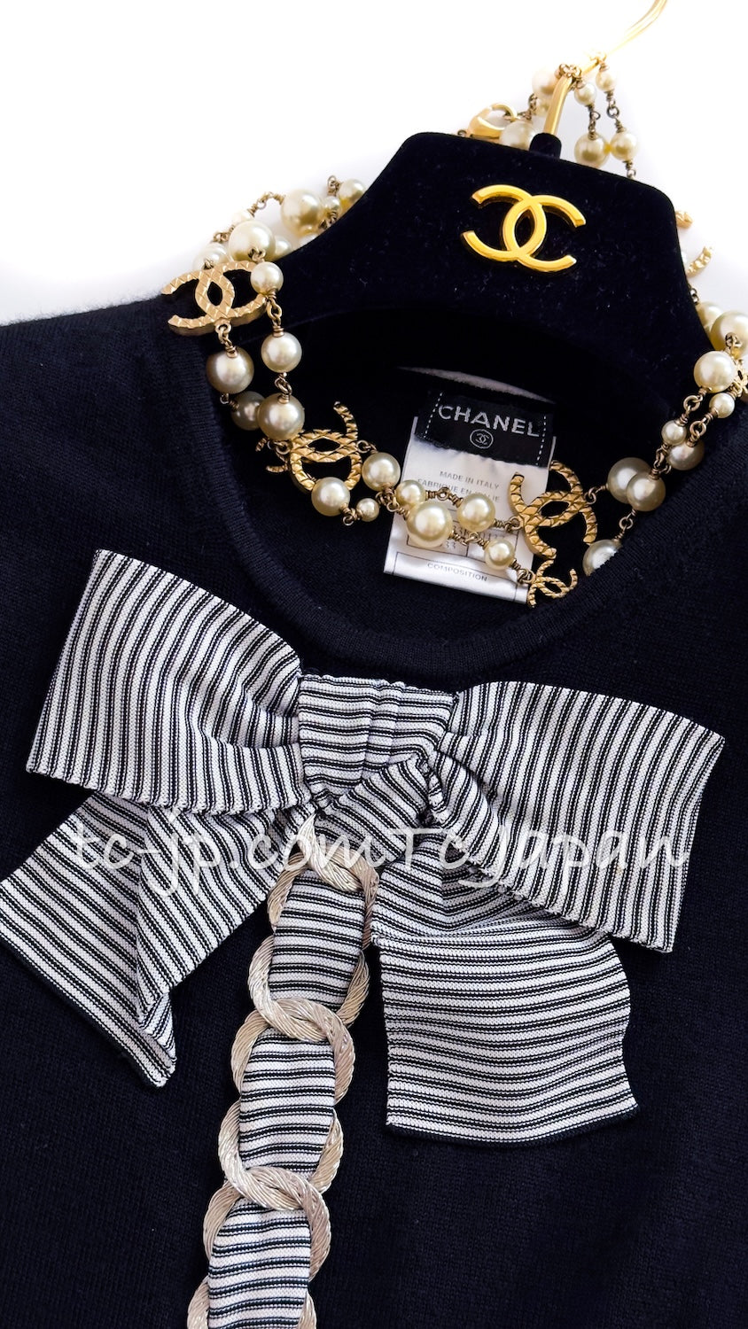 シャネル トップス CHANEL ブラック カシミア シルク セレブのリボン