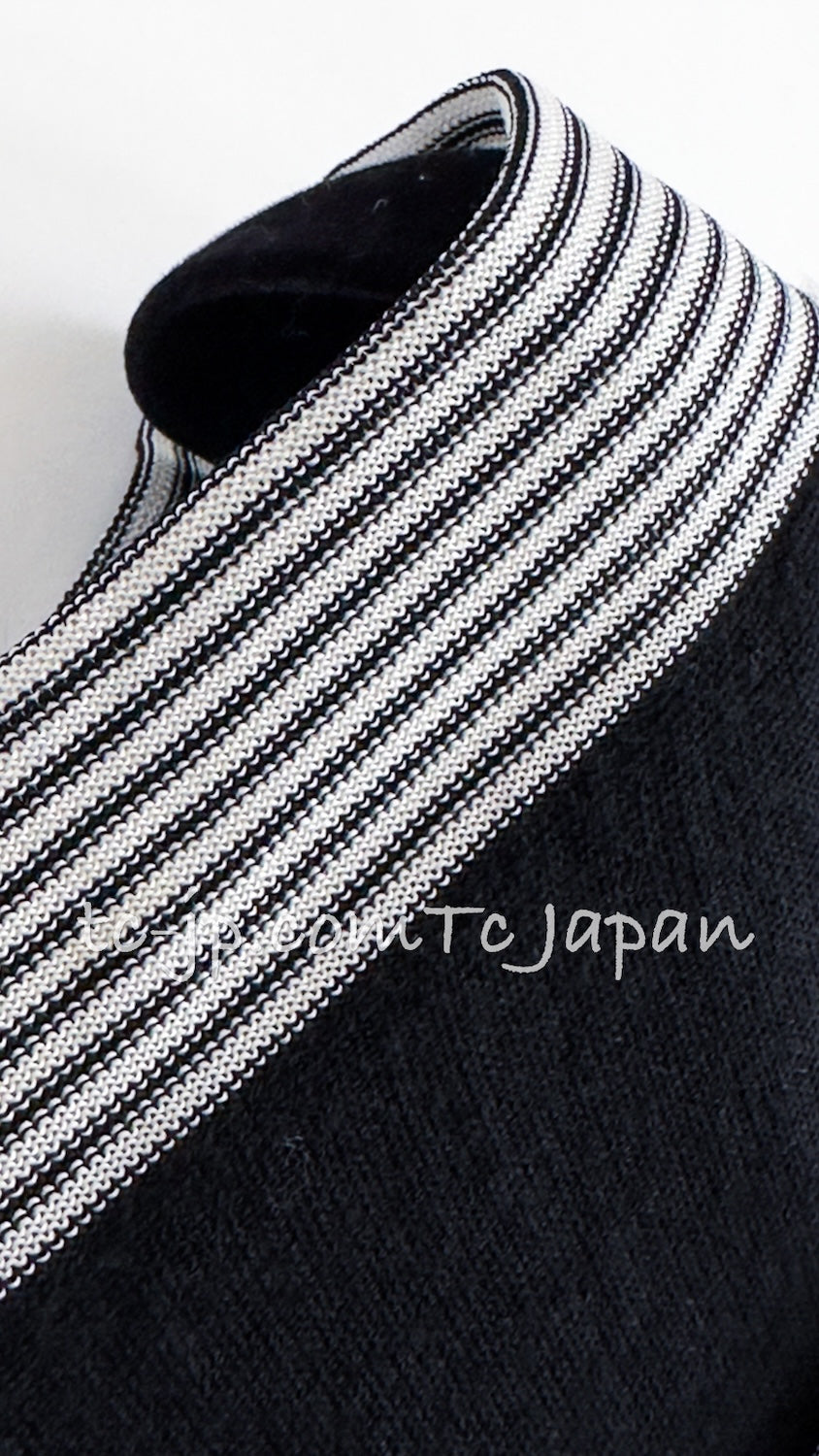 CHANEL 07S Black White Cashmere Silk Celebrity Bow Knit Tops 34 36 シャネル ブラック カシミア シルク セレブのリボン ニット トップス 即発