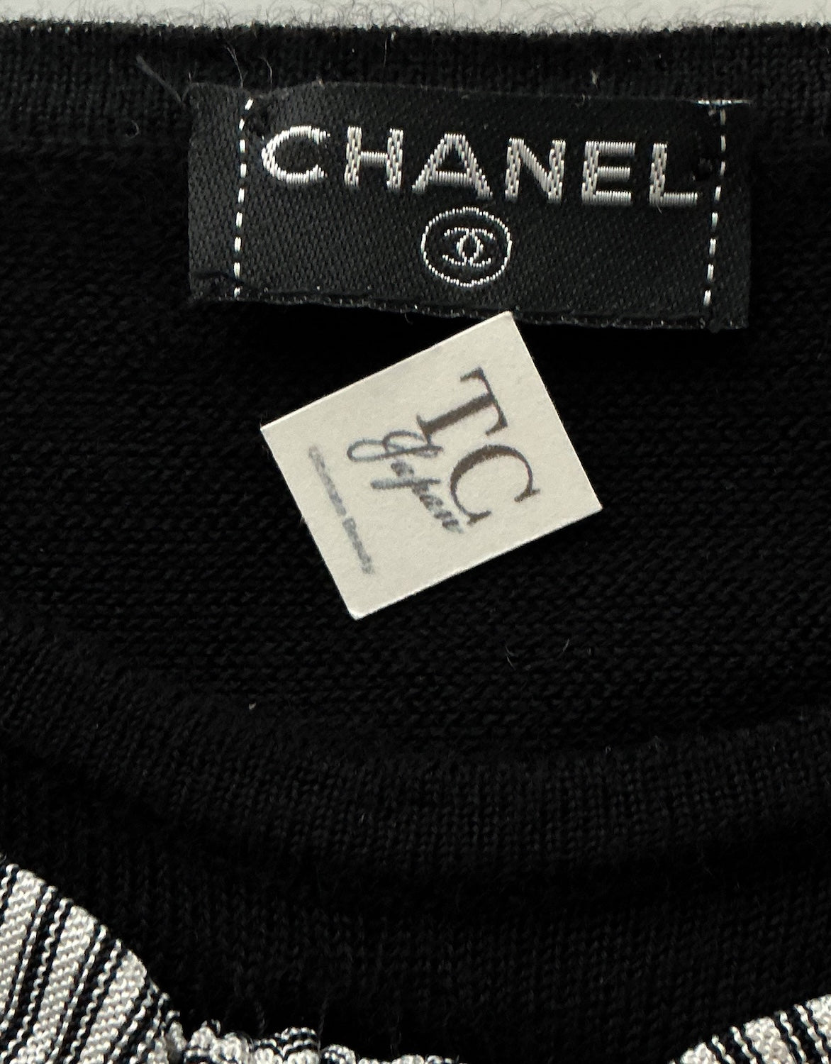 CHANEL 07S Black White Cashmere Silk Celebrity Bow Knit Tops 34 36 シャネル ブラック カシミア シルク セレブのリボン ニット トップス 即発 - TC JAPAN