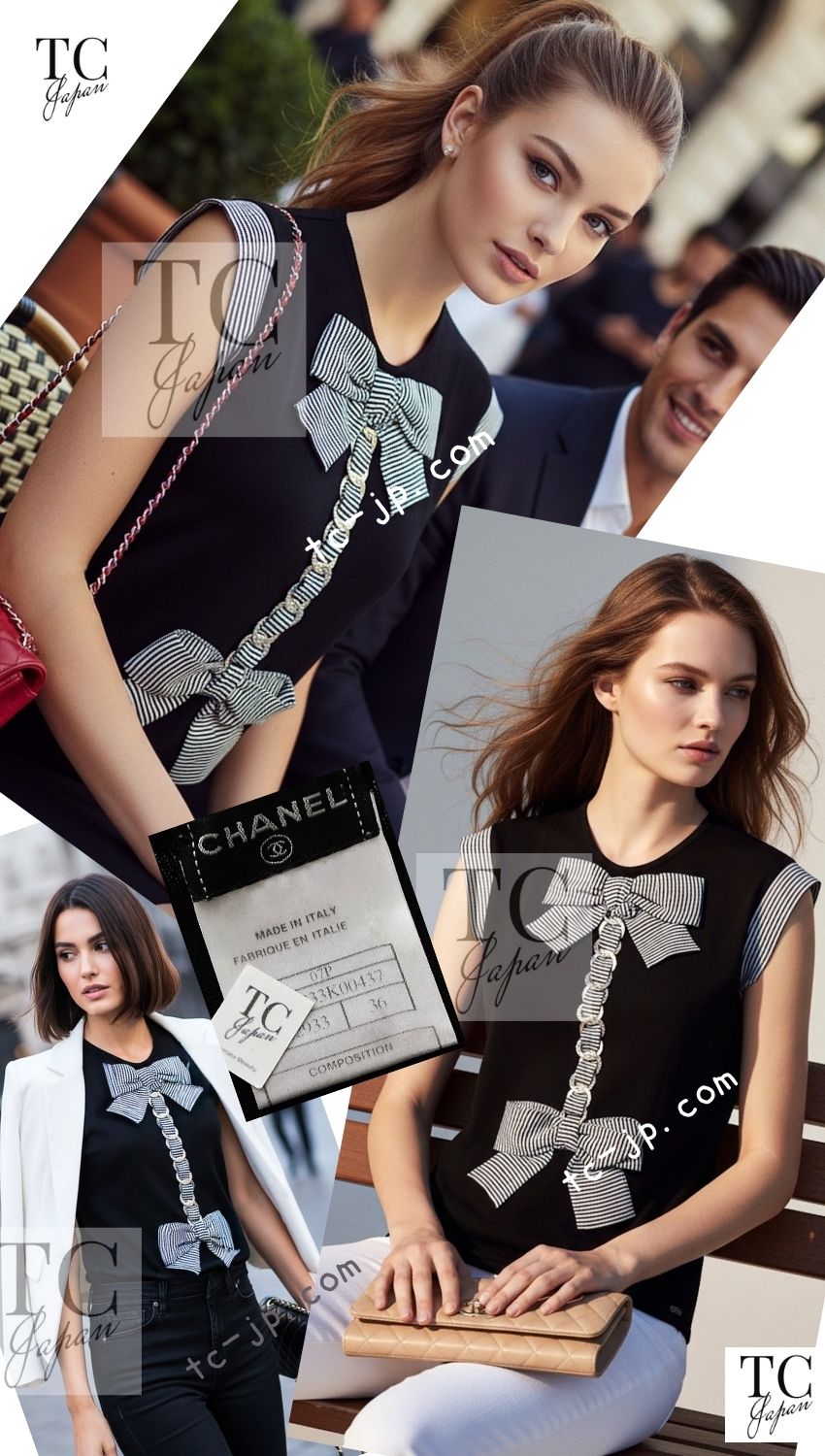 CHANEL 07S Black White Cashmere Silk Celebrity Bow Knit Tops 34 36 シャネル ブラック カシミア シルク セレブのリボン ニット トップス 即発 - TC JAPAN