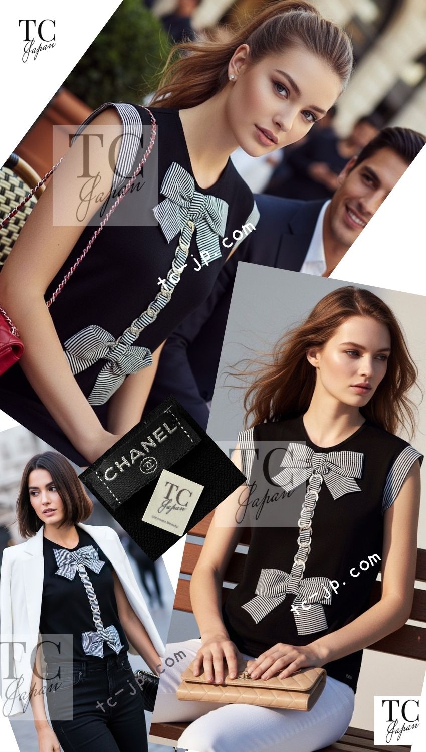 CHANEL 07S Black White Cashmere Silk Celebrity Bow Knit Tops 34 36 シャネル ブラック カシミア シルク セレブのリボン ニット トップス 即発 - TC JAPAN