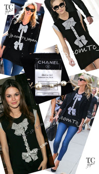 CHANEL 07S Black White Cashmere Silk Celebrity Bow Knit Tops 34 36 シャネル ブラック カシミア シルク セレブのリボン ニット トップス 即発 - TC JAPAN