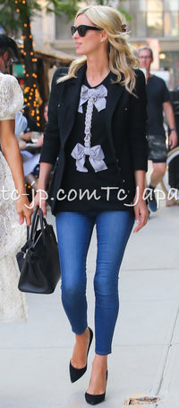 CHANEL 07S Black White Cashmere Silk Celebrity Bow Knit Tops 34 36 シャネル ブラック カシミア シルク セレブのリボン ニット トップス 即発 - TC JAPAN