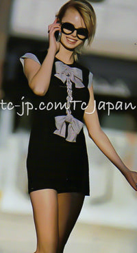 CHANEL 07S Black White Cashmere Silk Celebrity Bow Knit Tops 34 36 シャネル ブラック カシミア シルク セレブのリボン ニット トップス 即発 - TC JAPAN