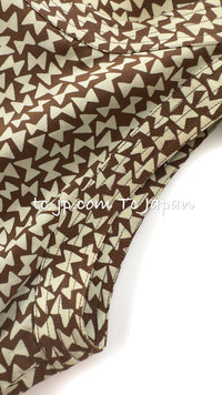 CHANEL 87S Vintage Brown Olive Silk Sleeveless Ribbon Tops 38 シャネル ヴィンテージ オリーブ ブラウン リボン柄 シルク ノースリーブ トップス 即発