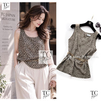 CHANEL 87S Vintage Brown Olive Silk Sleeveless Ribbon Tops 38 1