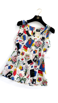 CHANEL 87S Silk Sleeveless Atelier CC Logo Tops 38 40 シャネル ヴィンテージ シルク ノースリーブ アトリエ柄 トップス 即発