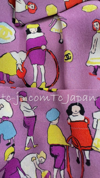 CHANEL 01S Vintage Purple Silk Blouse Shirts Tops 36 38 シャネル ヴィンテージ パープル イラスト柄 シルク ブラウス シャツ トップス 即発