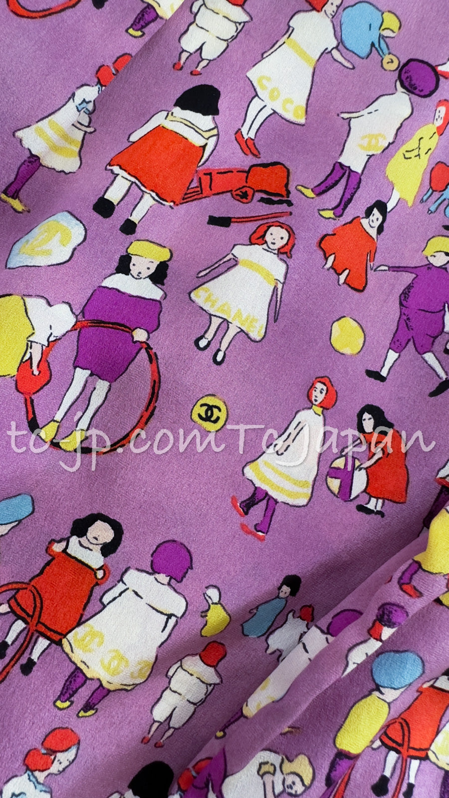 CHANEL 01S Vintage Purple Silk Blouse Shirts Tops 36 38 シャネル ヴィンテージ パープル イラスト柄 シルク ブラウス シャツ トップス 即発