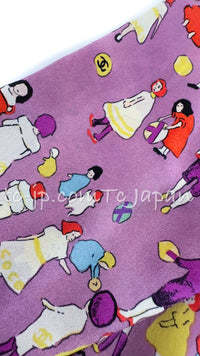 CHANEL 01S Vintage Purple Silk Blouse Shirts Tops 36 38 シャネル ヴィンテージ パープル イラスト柄 シルク ブラウス シャツ トップス 即発