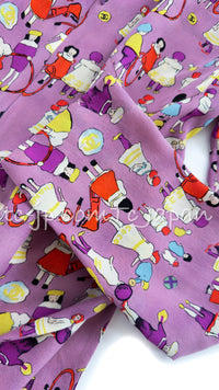 CHANEL 01S Vintage Purple Silk Blouse Shirts Tops 36 38 シャネル ヴィンテージ パープル イラスト柄 シルク ブラウス シャツ トップス 即発
