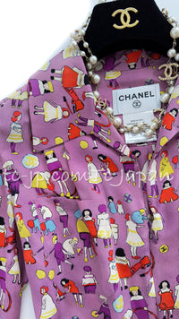 CHANEL 01S Vintage Purple Silk Blouse Shirts Tops 36 38 シャネル ヴィンテージ パープル イラスト柄 シルク ブラウス シャツ トップス 即発