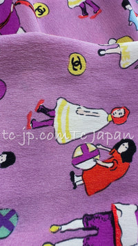 CHANEL 01S Vintage Purple Silk Blouse Shirts Tops 36 38 シャネル ヴィンテージ パープル イラスト柄 シルク ブラウス シャツ トップス 即発