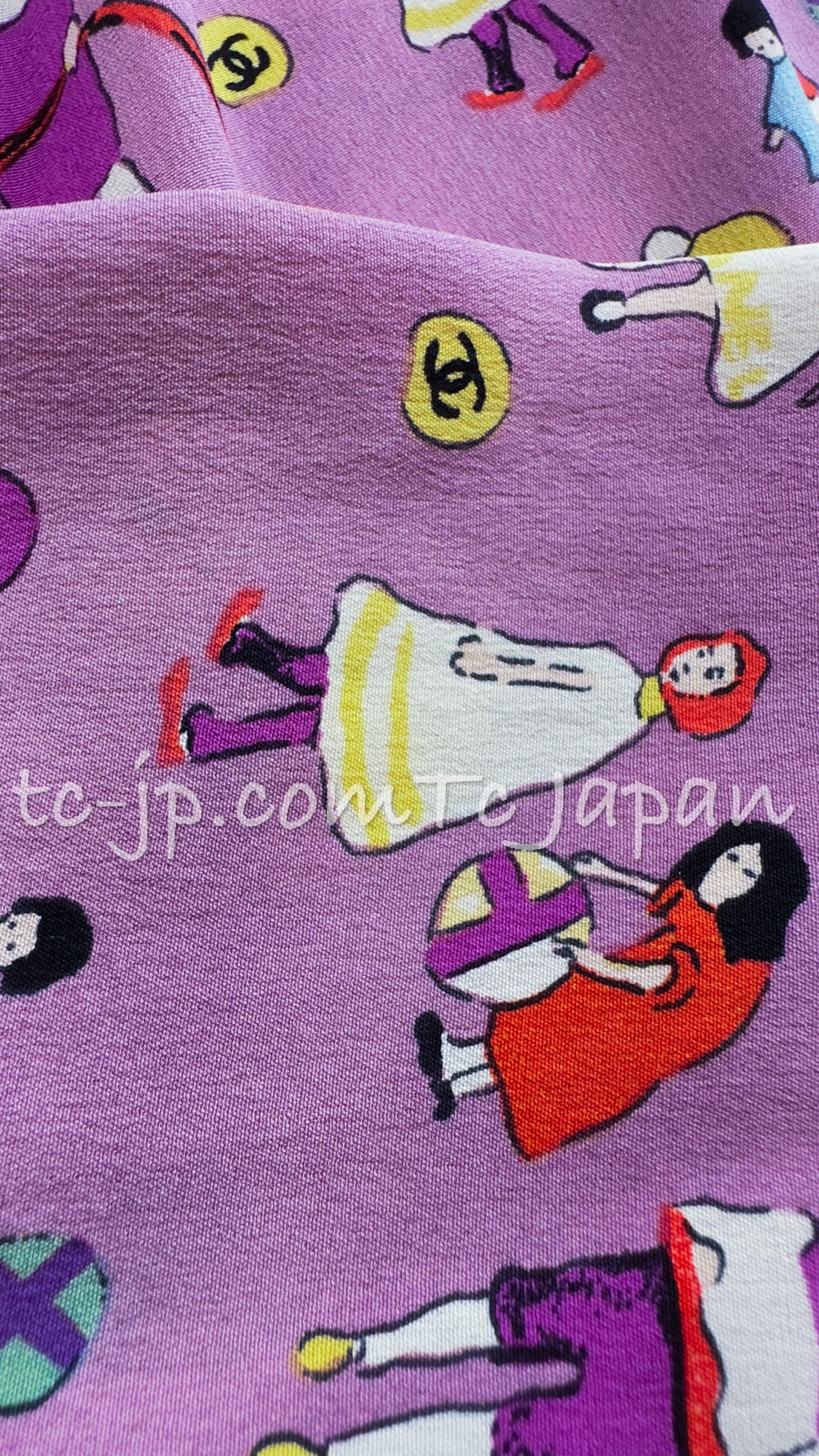 CHANEL 01S Vintage Purple Silk Blouse Shirts Tops 36 38 シャネル ヴィンテージ パープル イラスト柄 シルク ブラウス シャツ トップス 即発