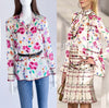 CHANEL 04S Multicolor Camellia Accent COCO Mark Silk Blouse Tops 42 シャネル マルチカラー カメリア柄 ココマーク シルク ブラウス トップス 即発