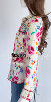 CHANEL 04S Multicolor Camellia Accent COCO Mark Silk Blouse Tops 42 シャネル マルチカラー カメリア柄 ココマーク シルク ブラウス トップス 即発