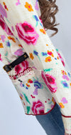 CHANEL 04S Multicolor Camellia Accent COCO Mark Silk Blouse Tops 42 シャネル マルチカラー カメリア柄 ココマーク シルク ブラウス トップス 即発