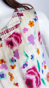 CHANEL 04S Multicolor Camellia Accent COCO Mark Silk Blouse Tops 42 シャネル マルチカラー カメリア柄 ココマーク シルク ブラウス トップス 即発