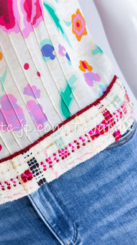 CHANEL 04S Multicolor Camellia Accent COCO Mark Silk Blouse Tops 42 シャネル マルチカラー カメリア柄 ココマーク シルク ブラウス トップス 即発