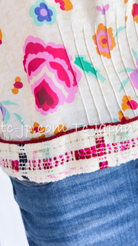 CHANEL 04S Multicolor Camellia Accent COCO Mark Silk Blouse Tops 42 シャネル マルチカラー カメリア柄 ココマーク シルク ブラウス トップス 即発