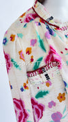 CHANEL 04S Multicolor Camellia Accent COCO Mark Silk Blouse Tops 42 シャネル マルチカラー カメリア柄 ココマーク シルク ブラウス トップス 即発