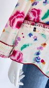CHANEL 04S Multicolor Camellia Accent COCO Mark Silk Blouse Tops 42 シャネル マルチカラー カメリア柄 ココマーク シルク ブラウス トップス 即発