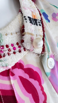 CHANEL 04S Multicolor Camellia Accent COCO Mark Silk Blouse Tops 42 シャネル マルチカラー カメリア柄 ココマーク シルク ブラウス トップス 即発