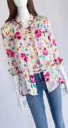 CHANEL 04S Multicolor Camellia Accent COCO Mark Silk Blouse Tops 42 シャネル マルチカラー カメリア柄 ココマーク シルク ブラウス トップス 即発