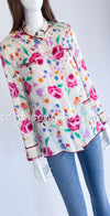 CHANEL 04S Multicolor Camellia Accent COCO Mark Silk Blouse Tops 42 シャネル マルチカラー カメリア柄 ココマーク シルク ブラウス トップス 即発