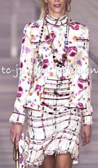 CHANEL 04S Multicolor Camellia Accent COCO Mark Silk Blouse Tops 42 シャネル マルチカラー カメリア柄 ココマーク シルク ブラウス トップス 即発