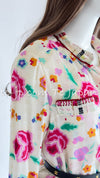 CHANEL 04S Multicolor Camellia Accent COCO Mark Silk Blouse Tops 42 シャネル マルチカラー カメリア柄 ココマーク シルク ブラウス トップス 即発
