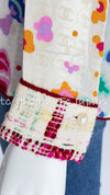CHANEL 04S Multicolor Camellia Accent COCO Mark Silk Blouse Tops 42 シャネル マルチカラー カメリア柄 ココマーク シルク ブラウス トップス 即発