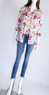 CHANEL 04S Multicolor Camellia Accent COCO Mark Silk Blouse Tops 42 シャネル マルチカラー カメリア柄 ココマーク シルク ブラウス トップス 即発