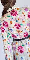 CHANEL 04S Multicolor Camellia Accent COCO Mark Silk Blouse Tops 42 シャネル マルチカラー カメリア柄 ココマーク シルク ブラウス トップス 即発