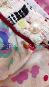 CHANEL 04S Multicolor Camellia Accent COCO Mark Silk Blouse Tops 42 シャネル マルチカラー カメリア柄 ココマーク シルク ブラウス トップス 即発