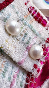CHANEL 04S Multicolor Camellia Accent COCO Mark Silk Blouse Tops 42 シャネル マルチカラー カメリア柄 ココマーク シルク ブラウス トップス 即発