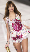 CHANEL 04S Multicolor Camellia Accent COCO Mark Silk Blouse Tops 42 シャネル マルチカラー カメリア柄 ココマーク シルク ブラウス トップス 即発