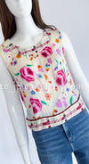 CHANEL 04S Multicolor Camellia Accent COCO Mark Silk Blouse Tops 42 シャネル マルチカラー カメリア柄 ココマーク シルク ブラウス トップス 即発