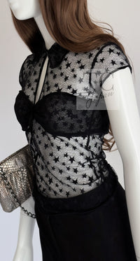 CHANEL 04PF Black Short Sleeve Star Blouse Tops 36 シャネル ブラック 星柄 半袖ブラウス トップス 即発